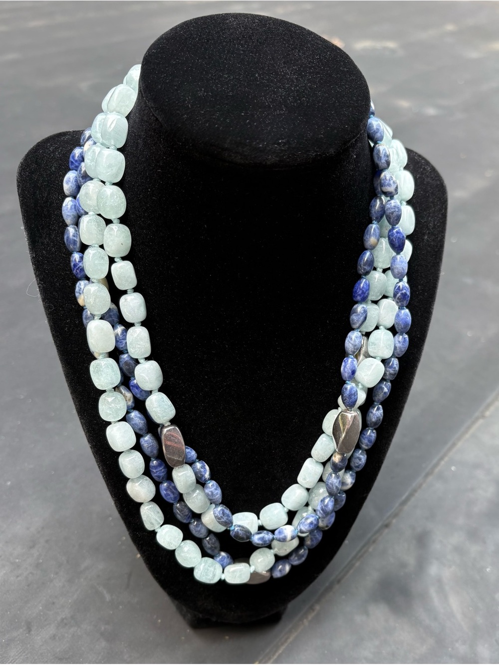 Simon Sebbag Necklace. Aquamarine and Soldalite. Sterling Silver Accents